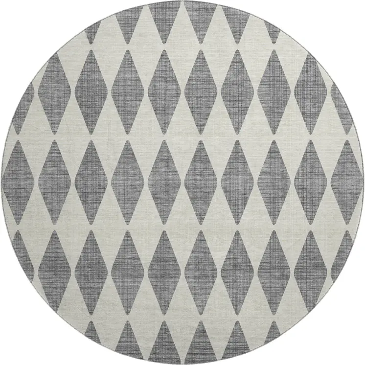 8' Gray And Ivory Diamond Washable Round Rug With UV Protection