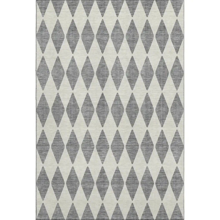 9' X 12' Gray And Ivory Diamond Washable Area Rug With UV Protection