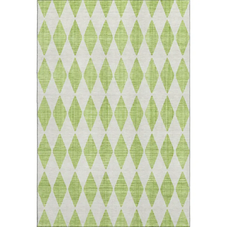3' X 5' Lime Green And Ivory Diamond Washable Area Rug With UV Protection