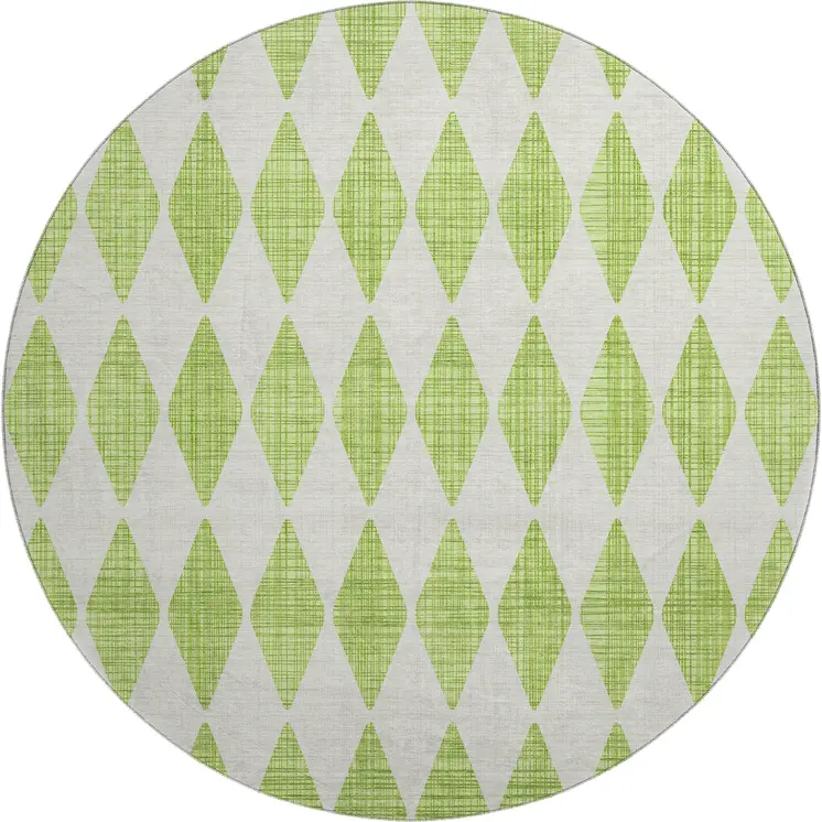 8' Lime Green And Ivory Diamond Washable Round Rug With UV Protection