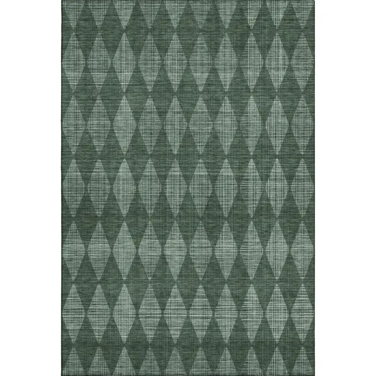5' X 8' Olive Green And Ivory Diamond Washable Area Rug With UV Protection