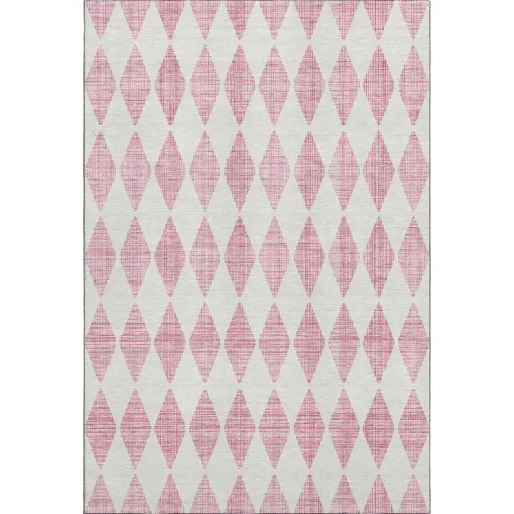 3' X 5' Pink And Ivory Diamond Washable Area Rug With UV Protection