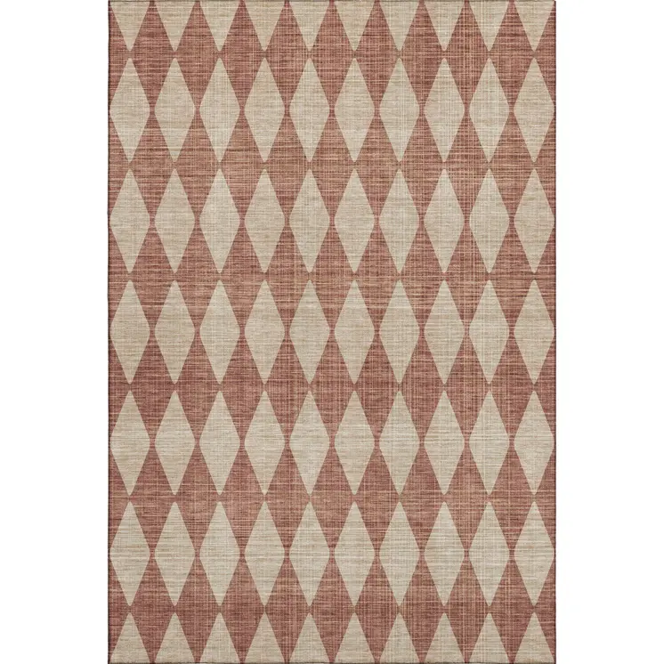 5' X 8' Chili Red And Ivory Diamond Washable Area Rug With UV Protection