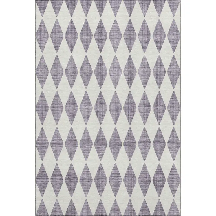5' X 8' Purple And Ivory Diamond Washable Area Rug With UV Protection