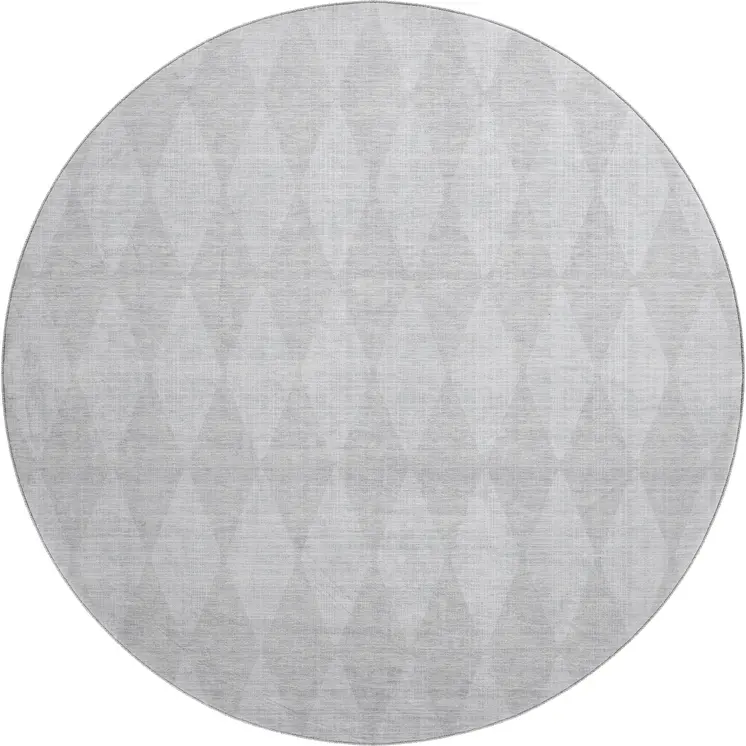 8' Pewter And Ivory Diamond Washable Round Rug With UV Protection