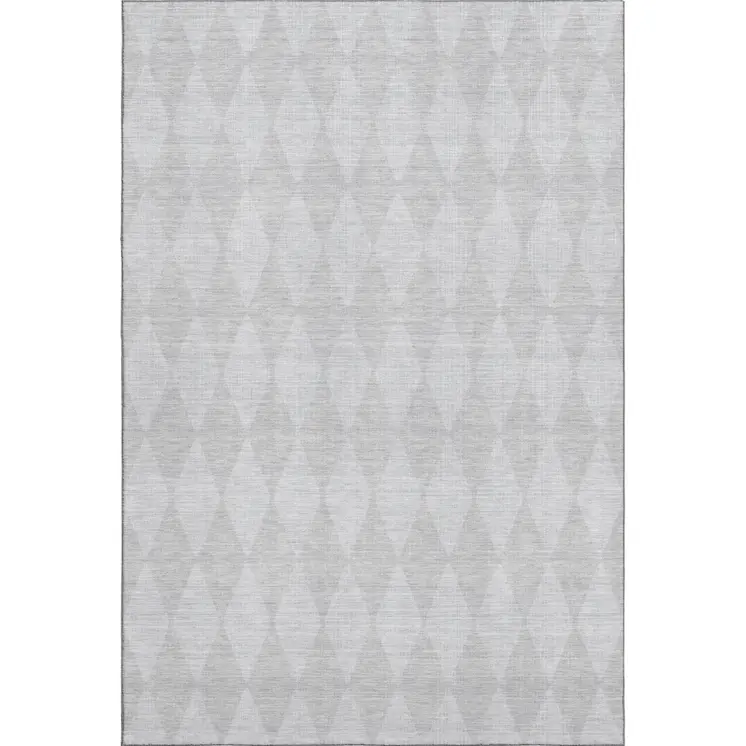9' X 12' Pewter And Ivory Diamond Washable Area Rug With UV Protection