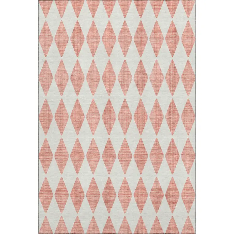 3' X 5' Salmon And Ivory Diamond Washable Area Rug With UV Protection