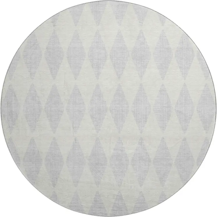 8' Silver And Ivory Diamond Washable Round Rug With UV Protection