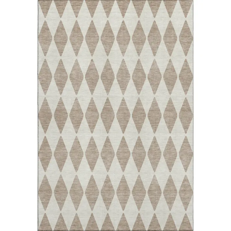 10' X 14' Taupe And Ivory Diamond Washable Area Rug With UV Protection