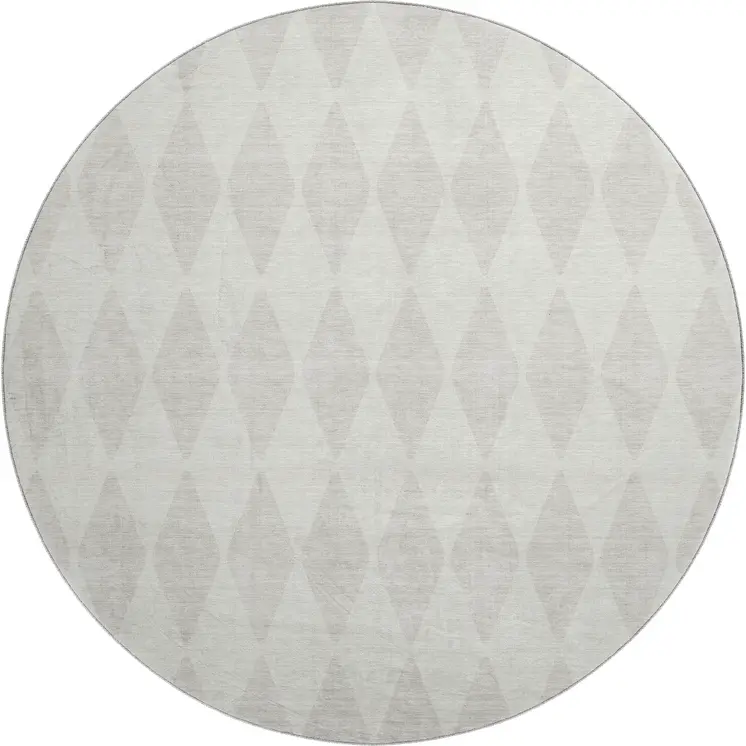 8' Ivory And Beige Diamond Washable Round Rug With UV Protection