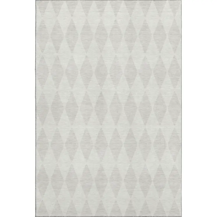 8' X 10' Ivory And Beige Diamond Washable Area Rug With UV Protection