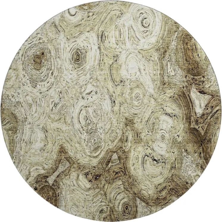 8' Beige And Brown Abstract Washable Round Rug With UV Protection