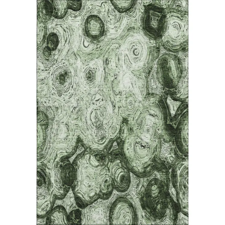8' X 10' Green And Charcoal Abstract Washable Area Rug With UV Protection