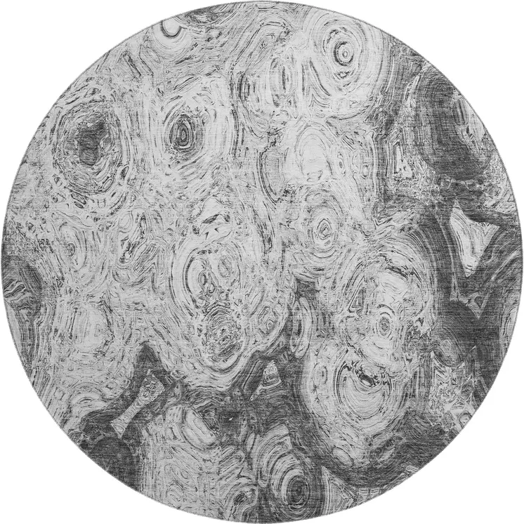 8' Gray And Silver Abstract Washable Round Rug With UV Protection