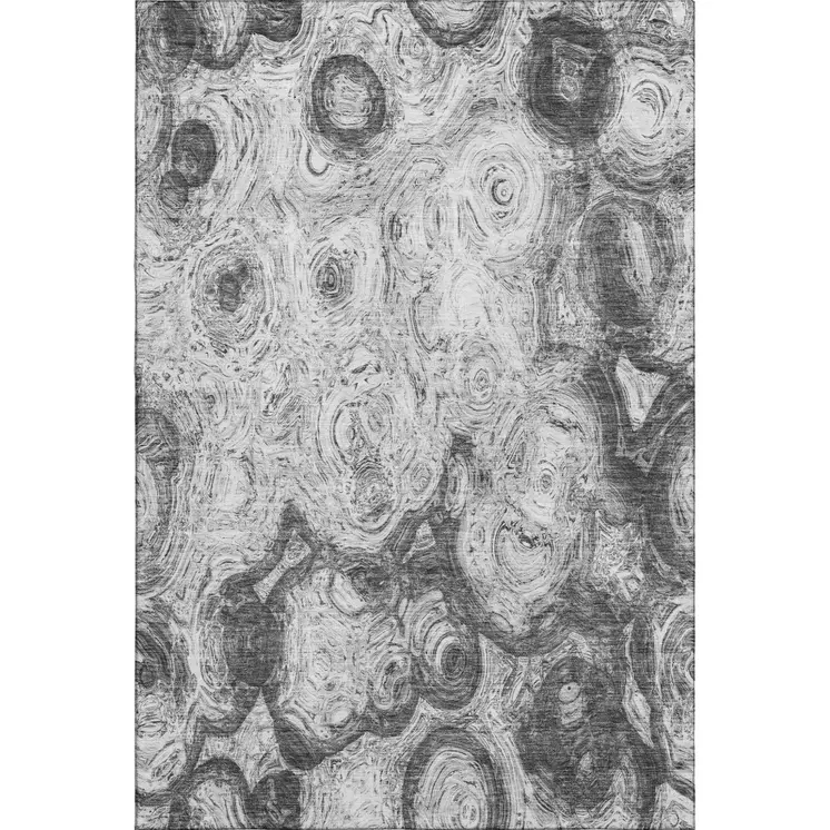 8' X 10' Gray And Silver Abstract Washable Area Rug With UV Protection