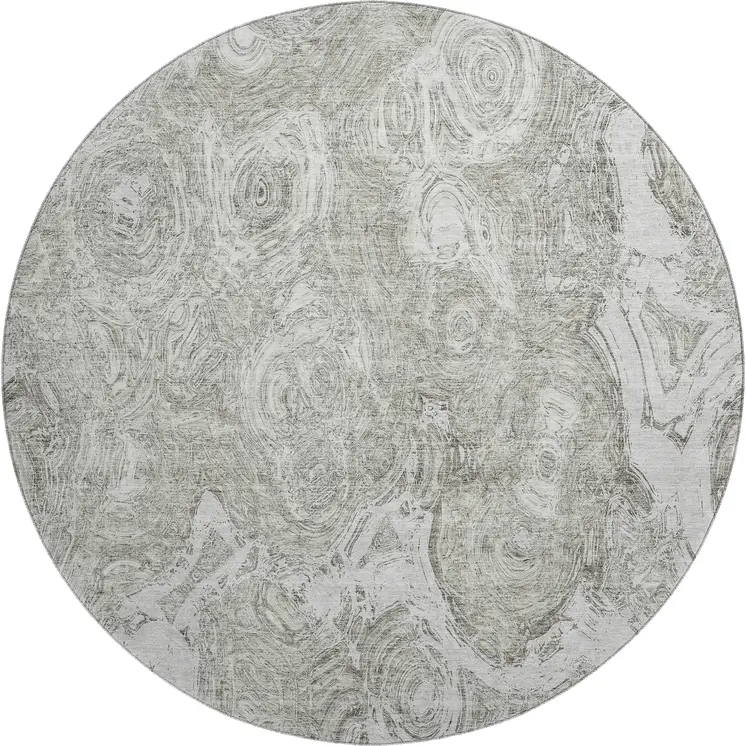 8' Ivory And Gray Abstract Washable Round Rug With UV Protection