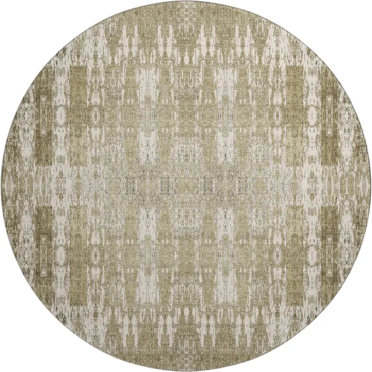 8' Beige And Tan Moroccan Washable Round Rug With UV Protection