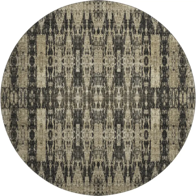 8' Black And Beige Moroccan Washable Round Rug With UV Protection