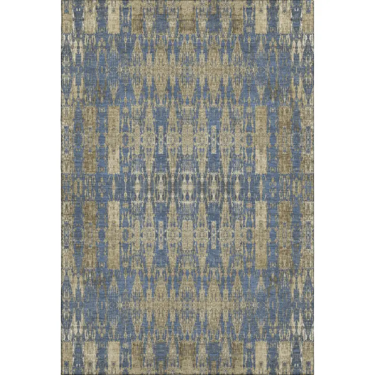 5' X 8' Blue And Chocolate Moroccan Washable Area Rug With UV Protection