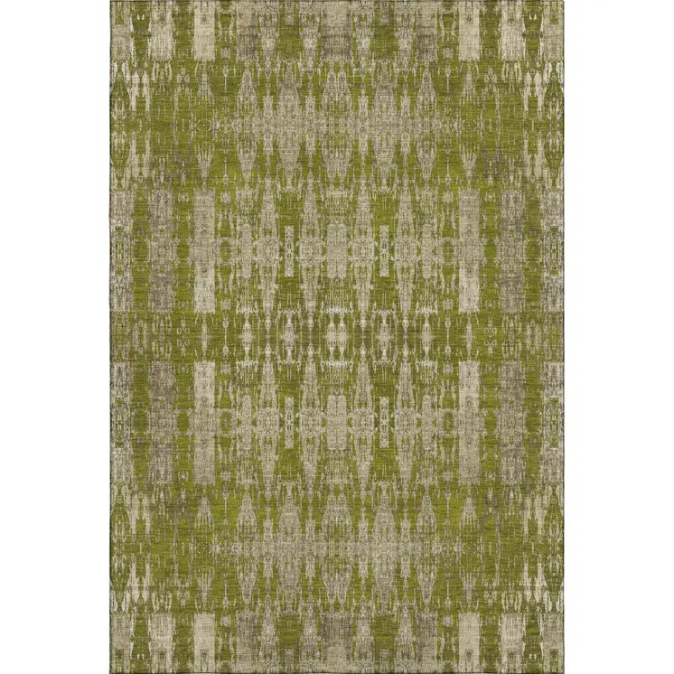 10' X 14' Olive Green And Beige Moroccan Washable Area Rug With UV Protection