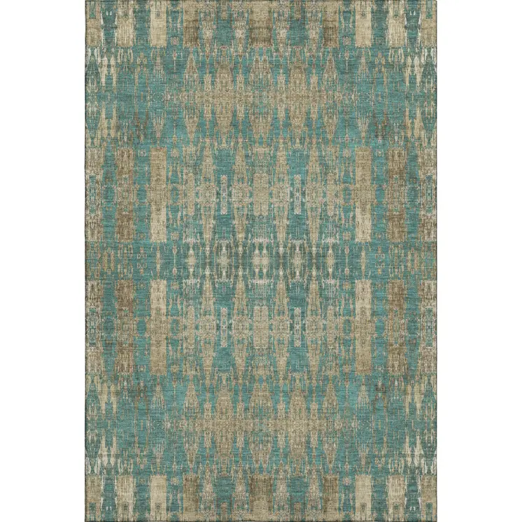 9' X 12' Teal And Beige Moroccan Washable Area Rug With UV Protection