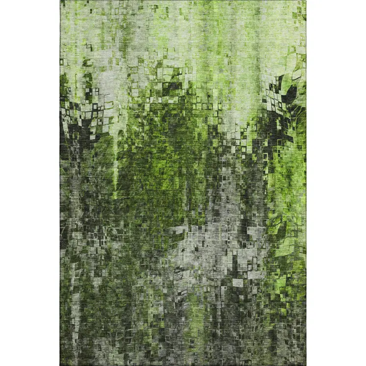 10' X 14' Green And Gray Abstract Washable Area Rug With UV Protection