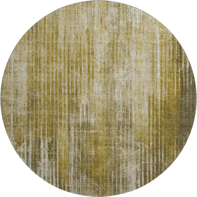 8' Brown And Ivory Striped Washable Round Rug With UV Protection