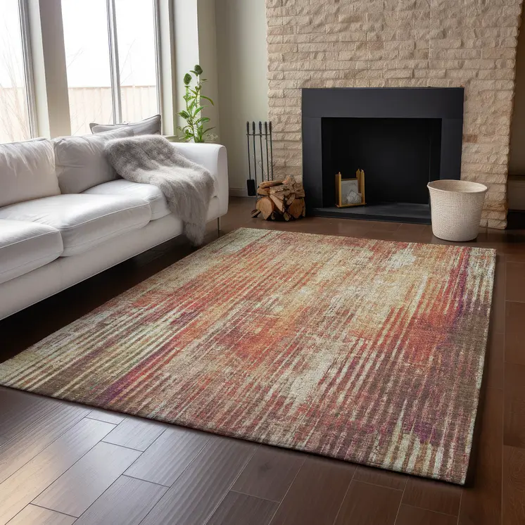 9' X 12' Chili Red And Ivory Striped Washable Area Rug With UV Protection