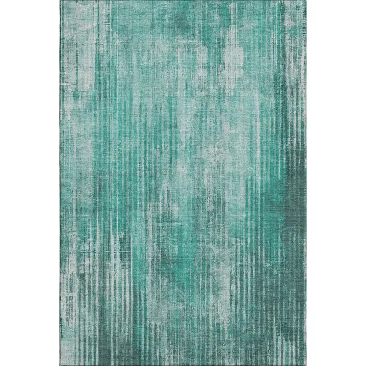 9' X 12' Teal And Ivory Striped Washable Area Rug With UV Protection