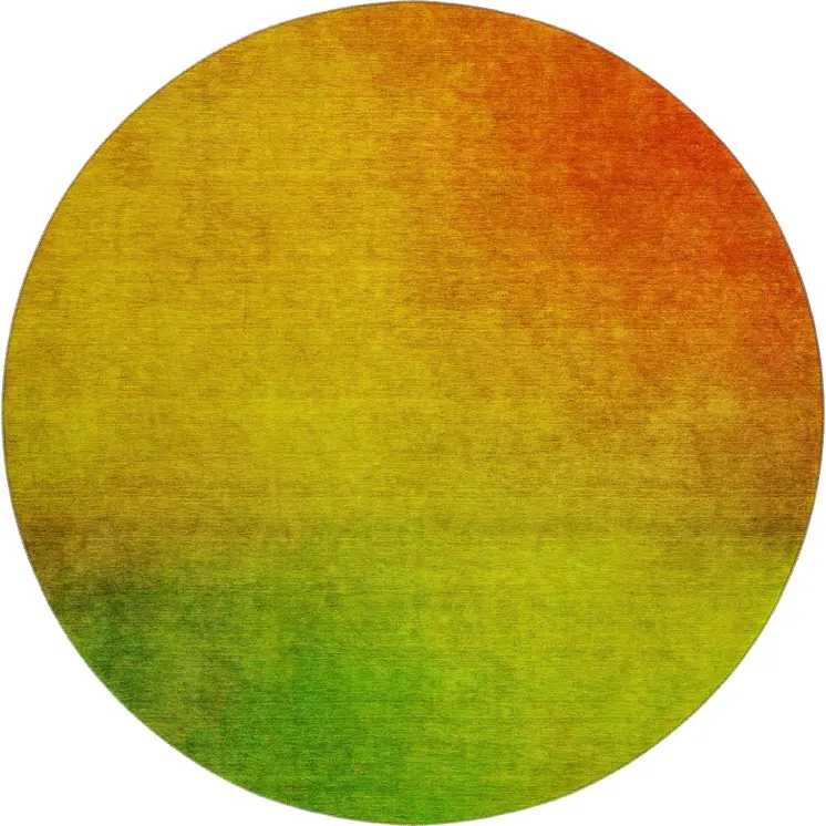 8' Terra Cotta And Green Ombre Washable Round Rug With UV Protection