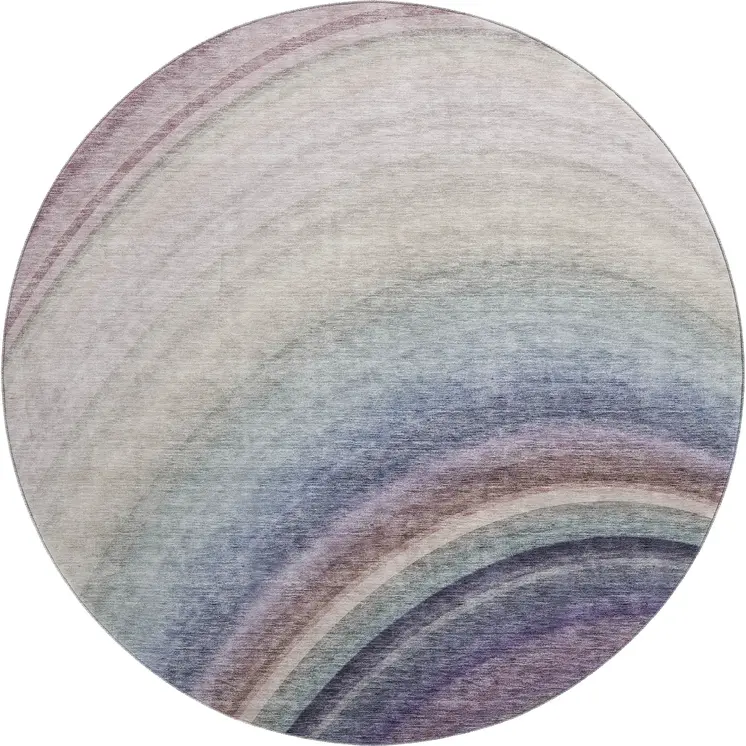 8' Beige Purple And Blue Ombre Washable Round Rug With UV Protection