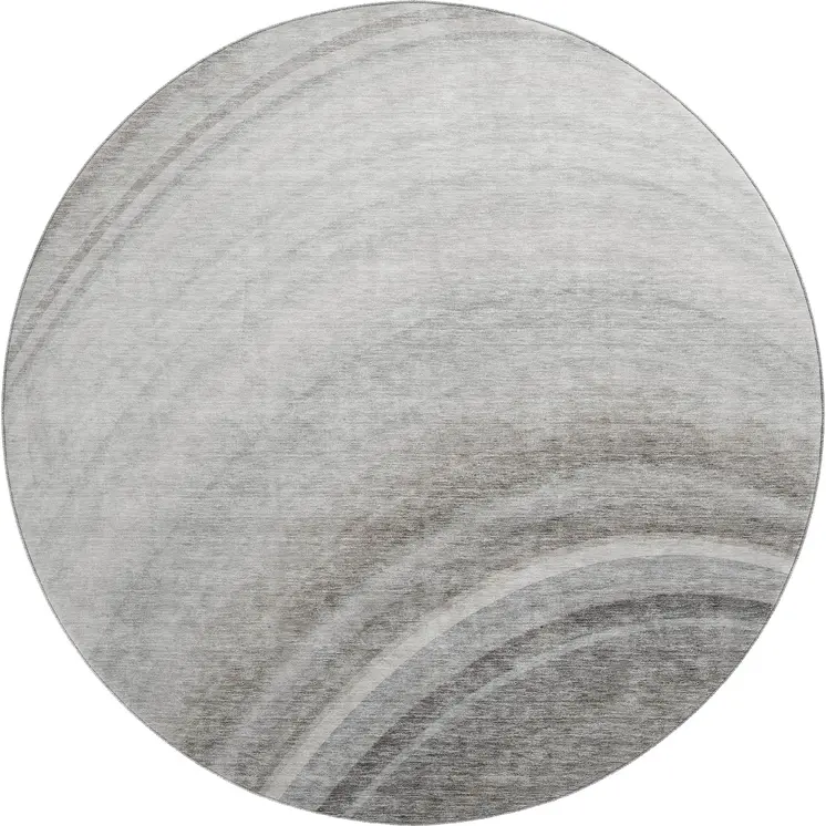 8' Gray Ivory And Beige Ombre Washable Round Rug With UV Protection