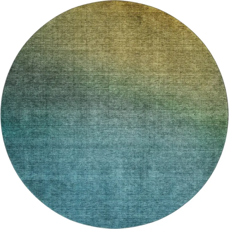 8' Brown And Blue Ombre Washable Round Rug With UV Protection