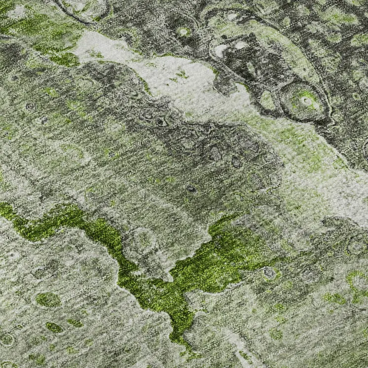 5' X 8' Artichoke Green Gray And Ivory Abstract Washable Area Rug With UV Protection