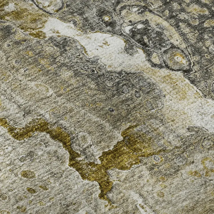 3' X 5' Taupe Ivory And Gold Abstract Washable Area Rug With UV Protection