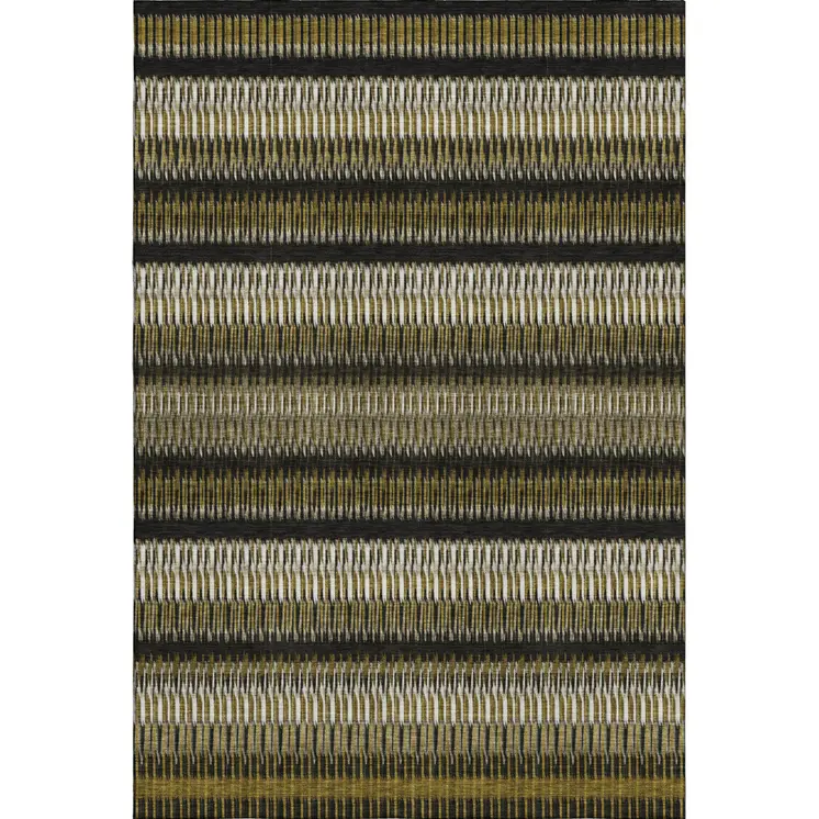 9' X 12' Brown Black And Ivory Striped Washable Area Rug With UV Protection