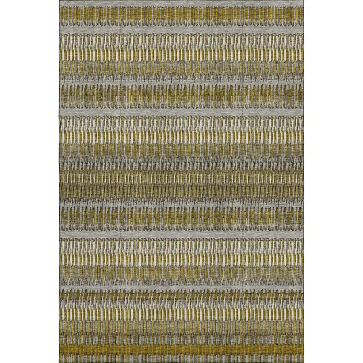 9' X 12' Coffee Ivory And Gray Striped Washable Area Rug With UV Protection
