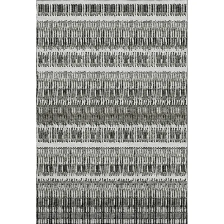 5' X 8' Gray And Ivory Striped Washable Area Rug With UV Protection