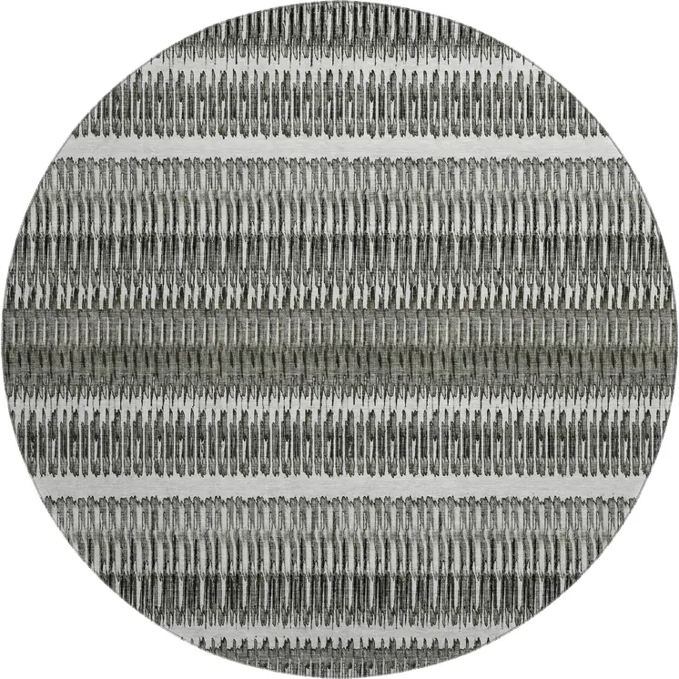 8' Gray And Ivory Striped Washable Round Rug With UV Protection