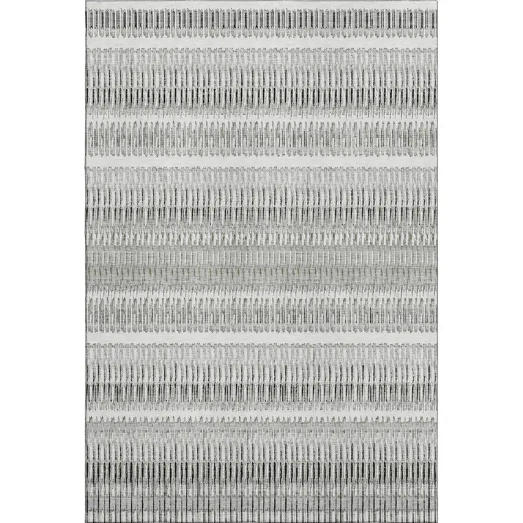 9' X 12' Ivory And Gray Striped Washable Area Rug With UV Protection