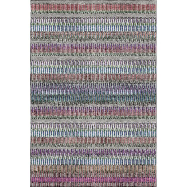 10' X 14' Taupe Purple And Blue Striped Washable Area Rug With UV Protection