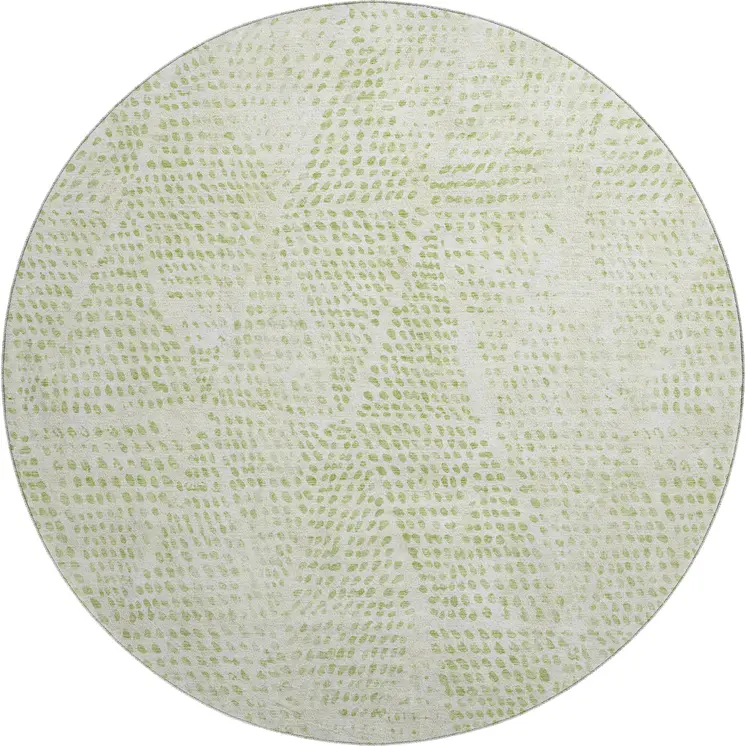 8' Artichoke Green And Ivory Diamond Washable Round Rug With UV Protection