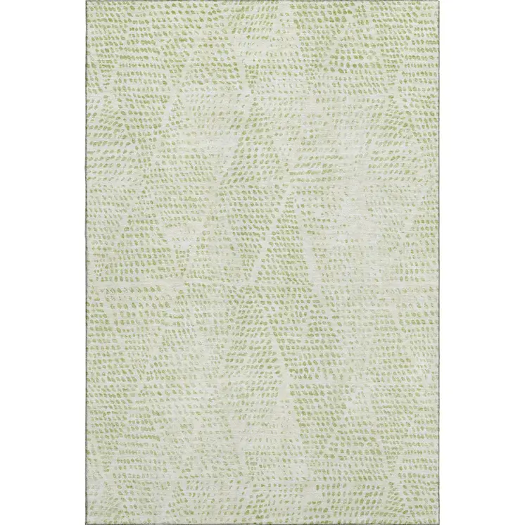 9' X 12' Artichoke Green And Ivory Diamond Washable Area Rug With UV Protection