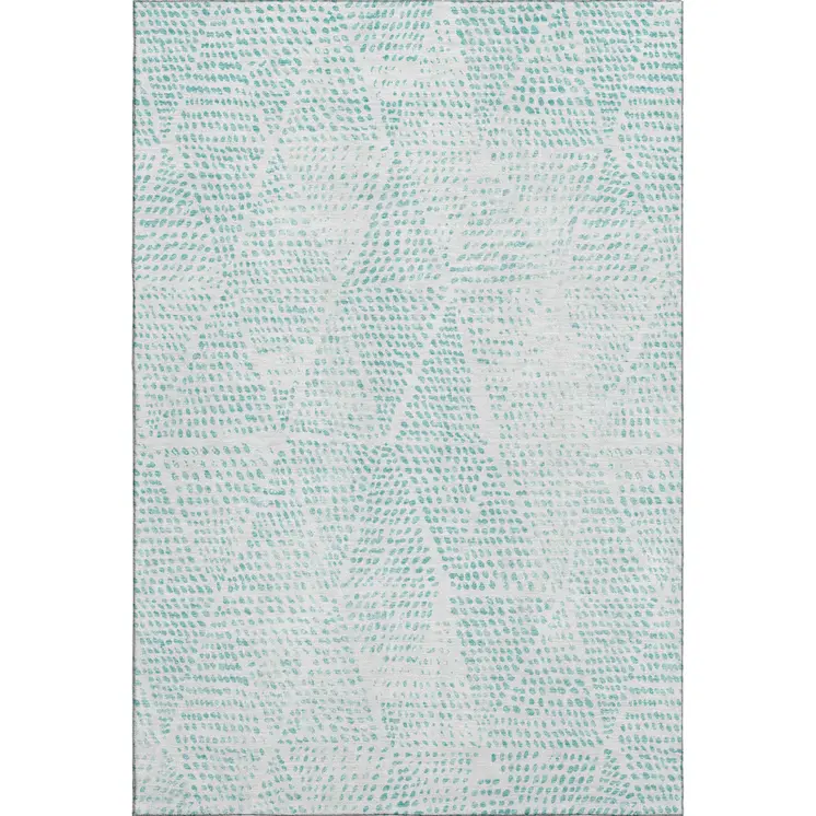 9' X 12' Aqua And Ivory Diamond Washable Area Rug With UV Protection
