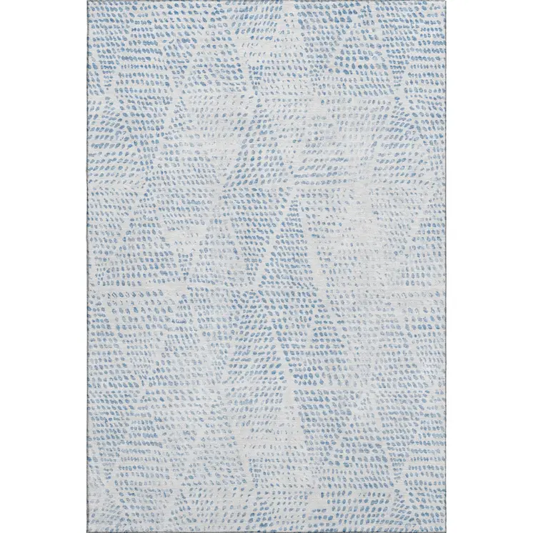 9' X 12' Denim Blue And Ivory Diamond Washable Area Rug With UV Protection