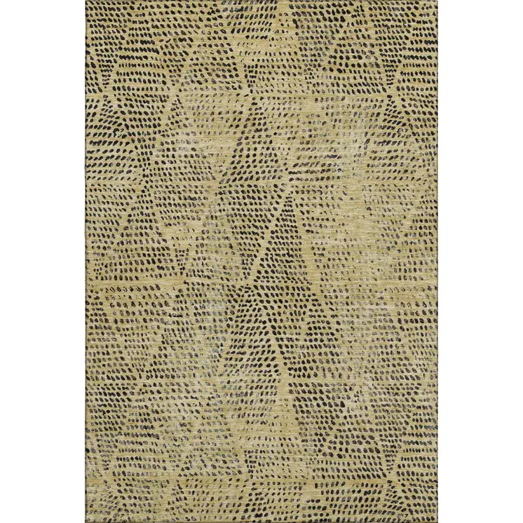 5' X 8' Gold And Charcoal Diamond Washable Area Rug With UV Protection