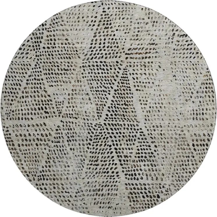 8' Gray And Black Diamond Washable Round Rug With UV Protection