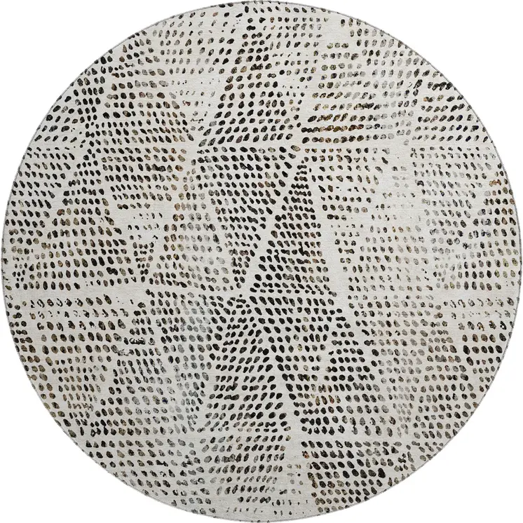 8' Ivory And Charcoal Diamond Washable Round Rug With UV Protection