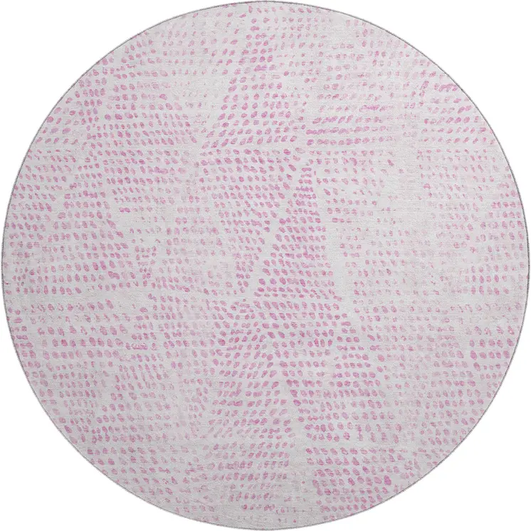 8' Pink And Ivory Diamond Washable Round Rug With UV Protection