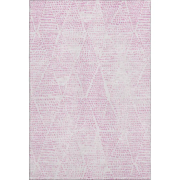 9' X 12' Pink And Ivory Diamond Washable Area Rug With UV Protection